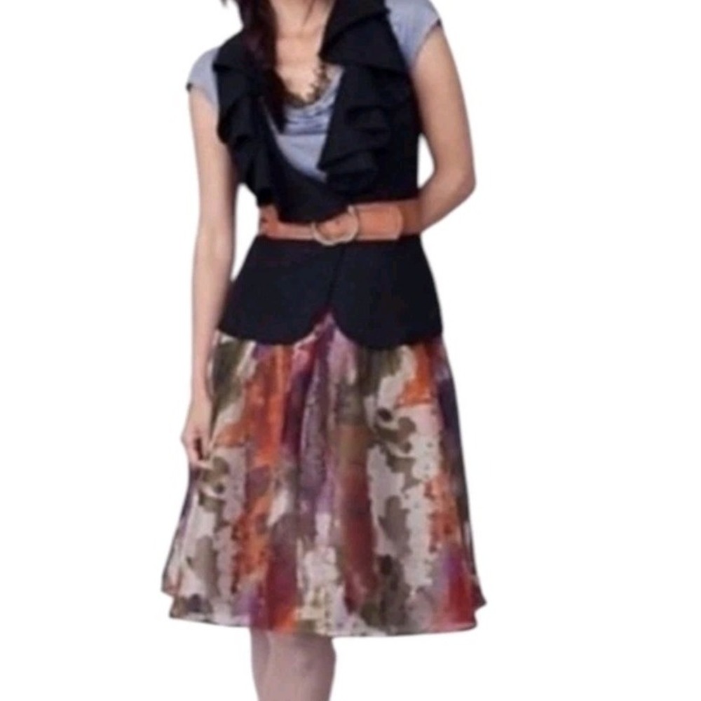 Anthropologie Edme Esyllte Silk Watercolor Pleated Midi Skirt Multicolor Size 10
